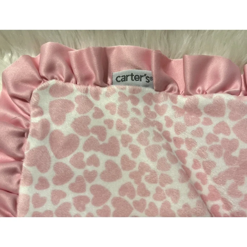 2016 Carters Pink Owl Lovey with Hearts Ruffle‎ Trim Security Blanket Plush